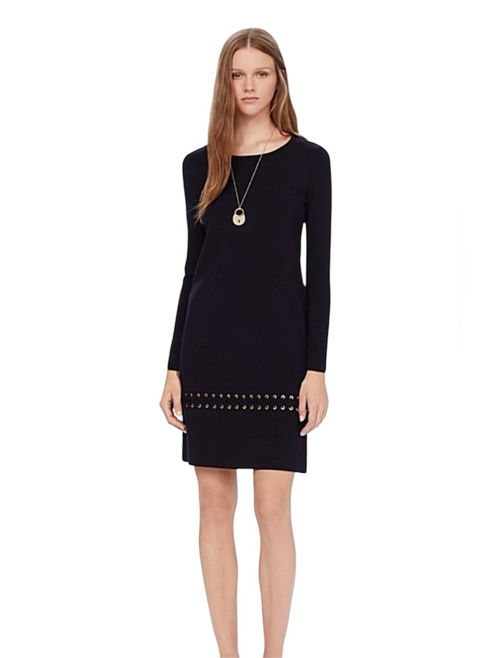 Tory Burch Dress Harley Merino Wool Lace-Up Grommet Navy Blue Small